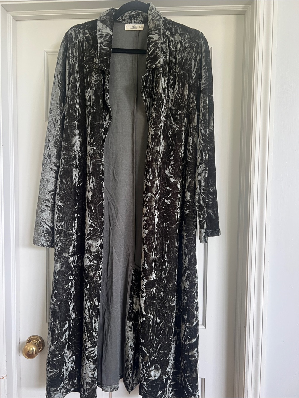 NATURAL LIFE Green Marbled Velvet Long Open Blazer